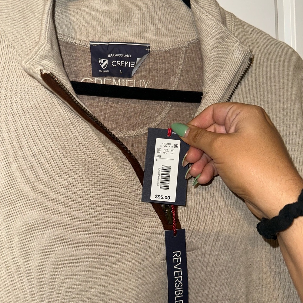 Daniel Cremieux Beige Reversible Quarter-Zip Sweatshirt with Brown Trim